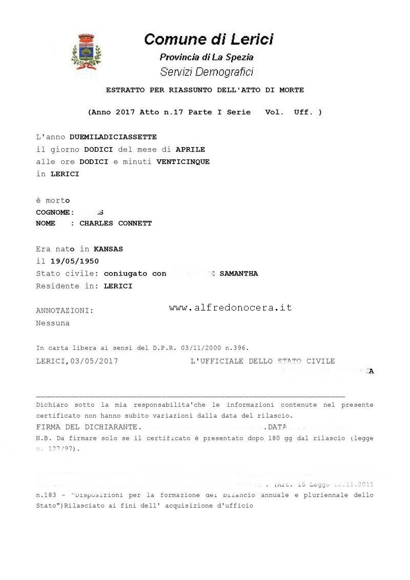 Extrato de óbito inteiro teor