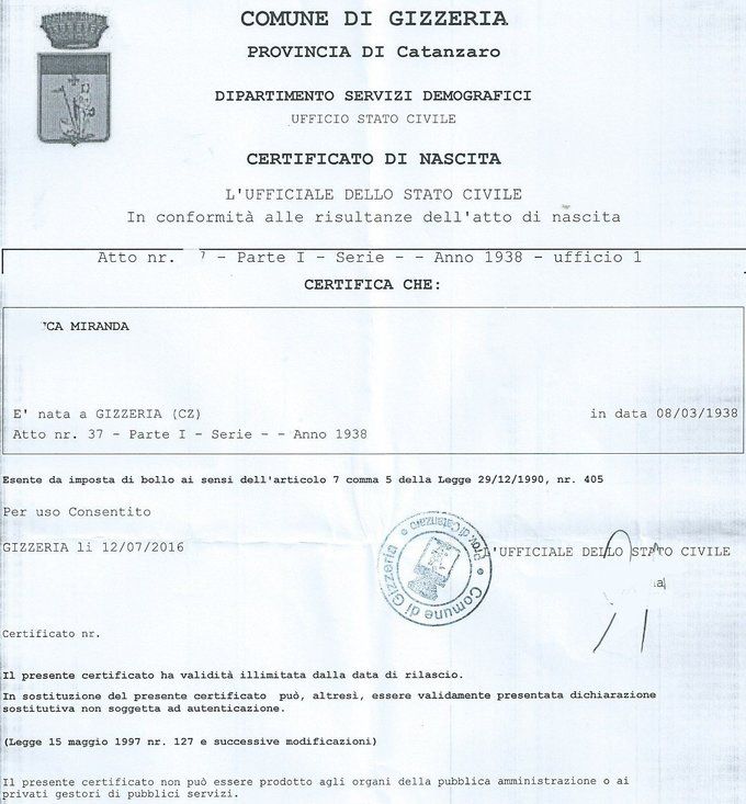 Certidões de nascimento Certificato di nascita
